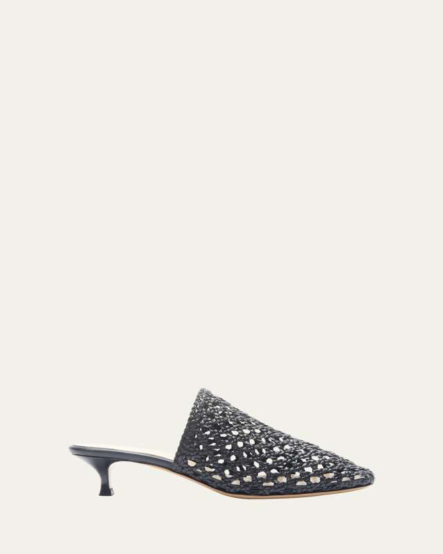 Woven Leather Kitten Mules